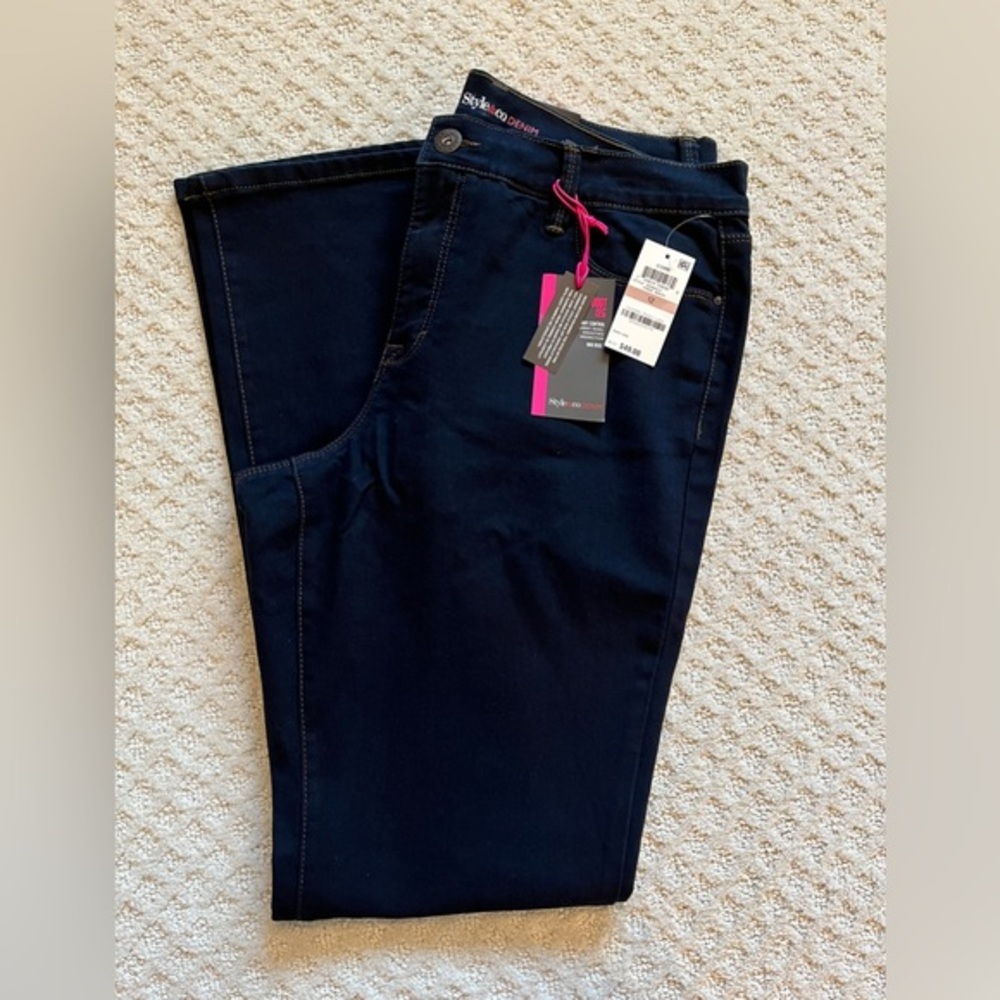 Style&Co Dark Wash Mid Rise Tummy Control Boot Leg Denim Jeans NWT Size 12